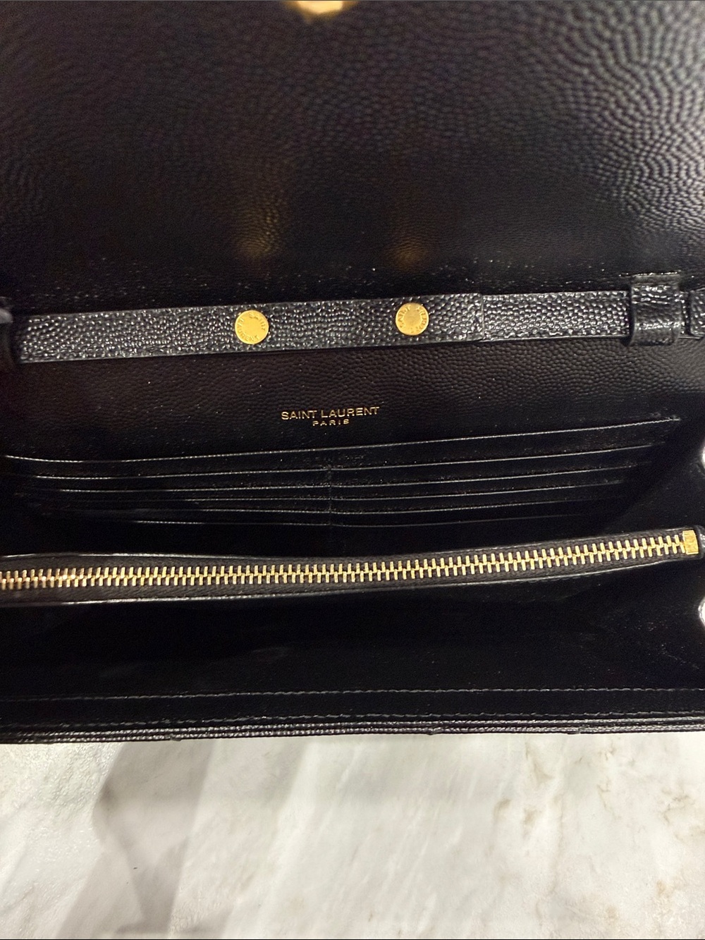 Saint Laurent Black Quilted Leather Chain Crossbody with Gold YSL Logo - Picture 5 of 8